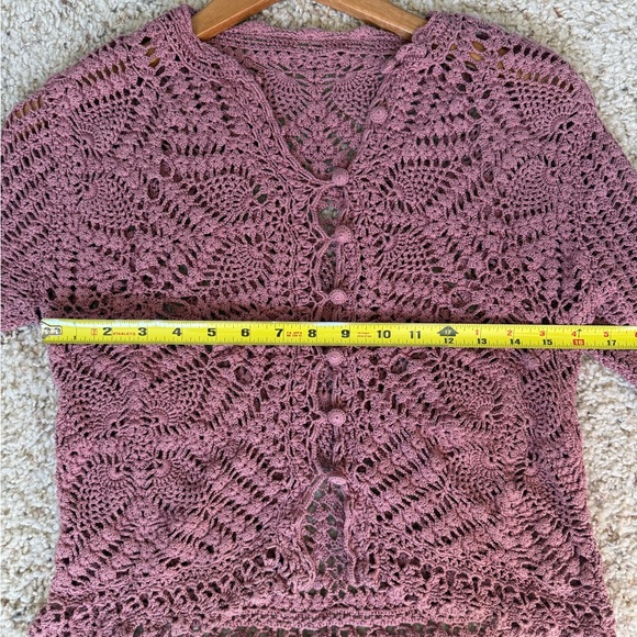 Delicate Knit Cardigan 3/4sleeve Button Up Dusty Rose Vintage Cottagecore Dainty - Picture 5 of 6